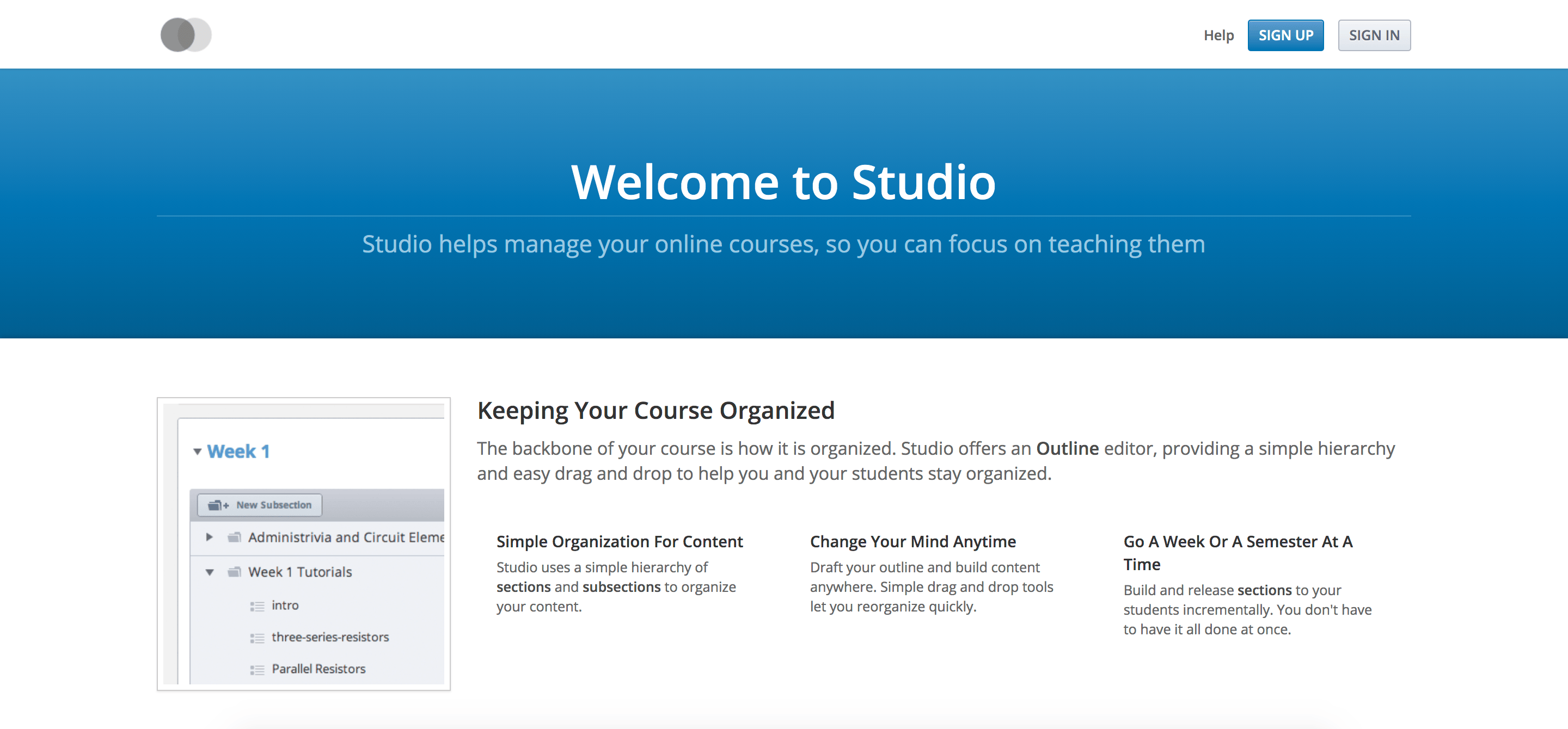 Image of Open edX Studio Homepage