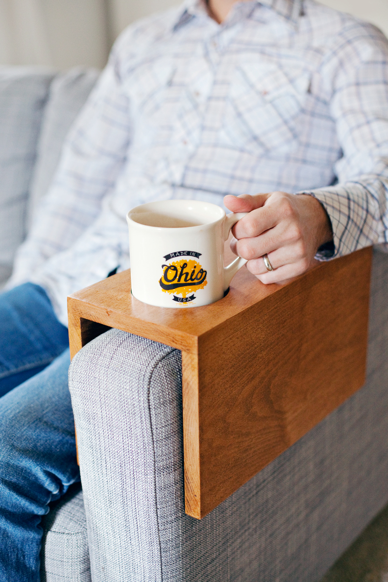 I made it home safe from seattle and it's right back to work! Wooden Sofa Sleeve With Cup Holder A Beautiful Mess