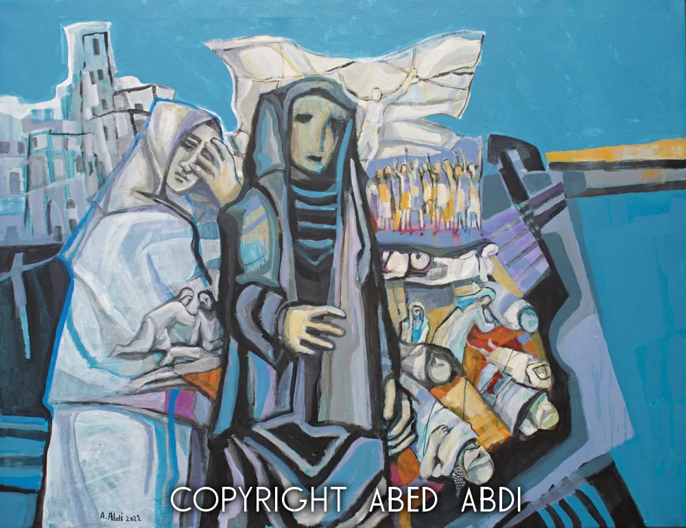 Massacre at the port, painting by Abed Abdi