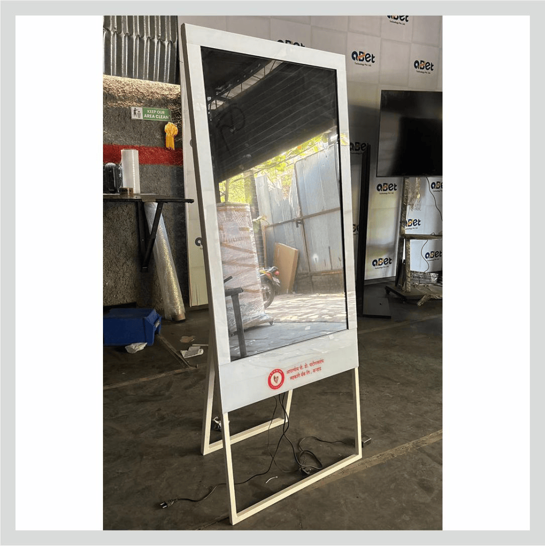 A Type standee with digital display for advertising, promotions, and information