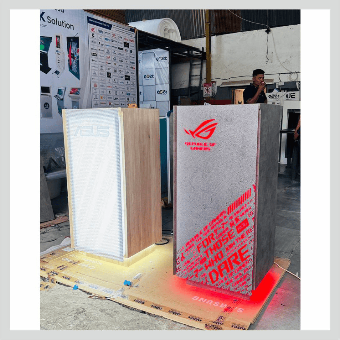 Table mount kiosk for ASUS with an interactive touchscreen for product information and customer engagement