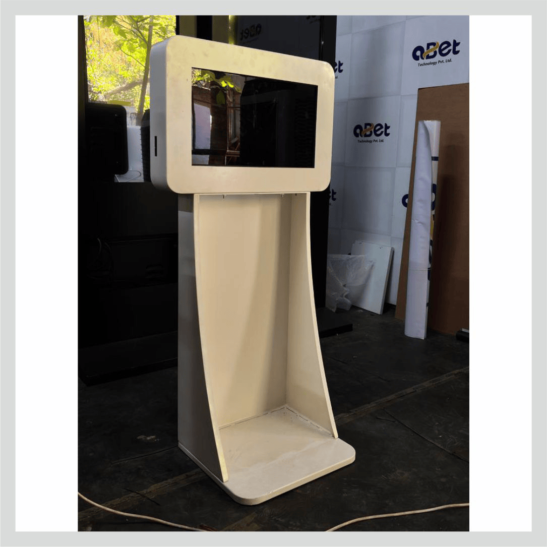 Self-service kiosk with touchscreen display for convenient customer interaction and digital services