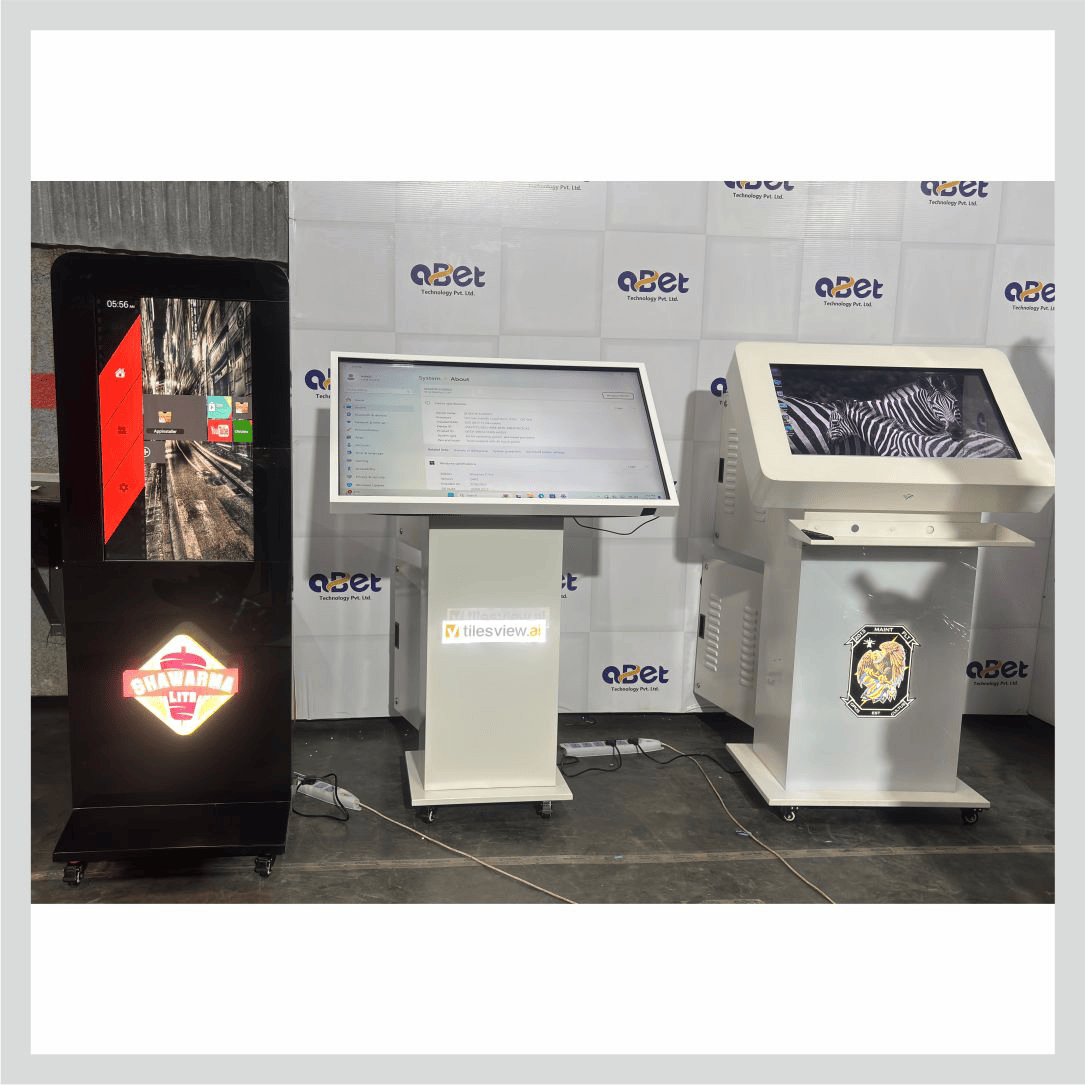 Welcome kiosk for Tiles View with interactive touchscreen for visitor information and engagement