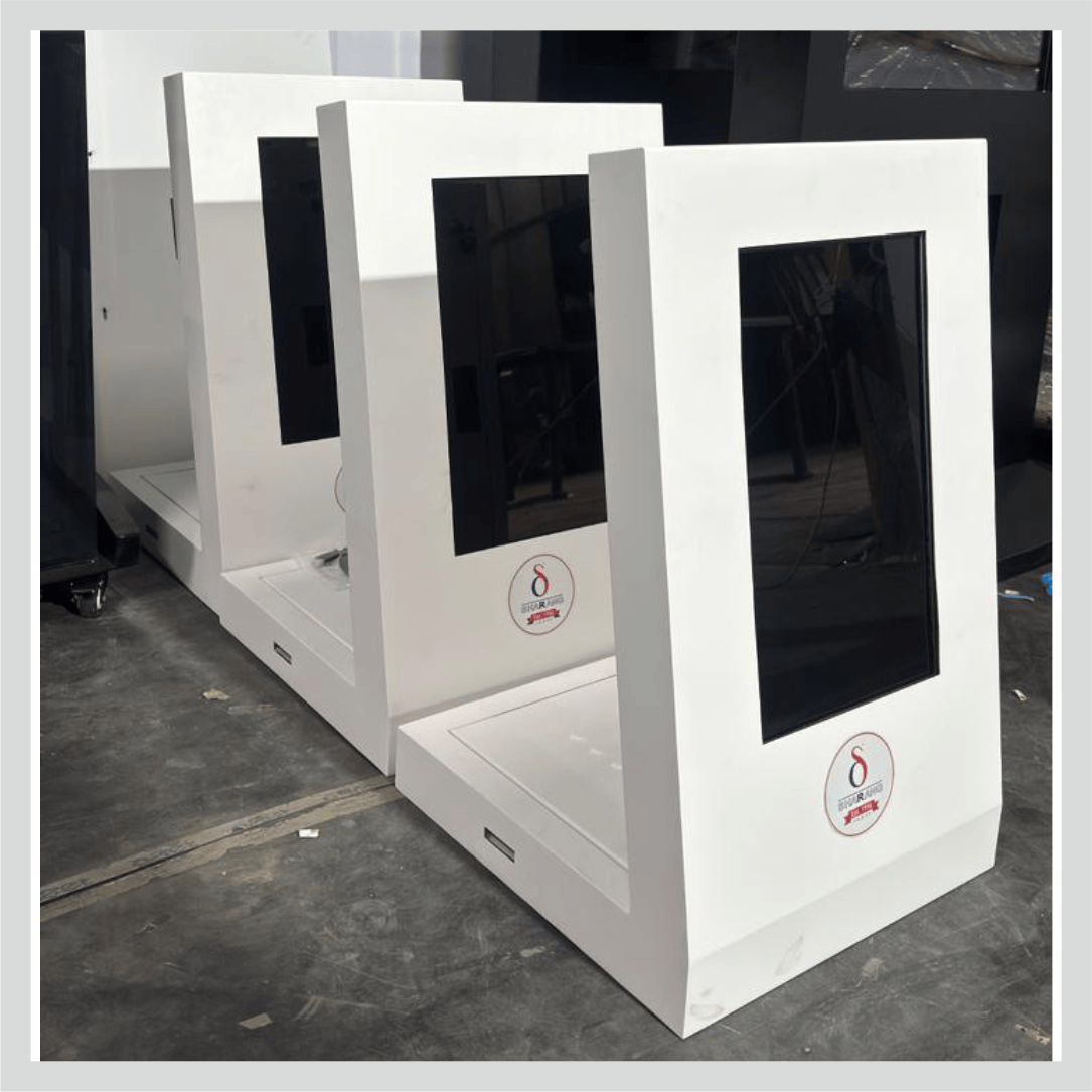 Table mount kiosk with interactive touchscreen display for convenient self-service