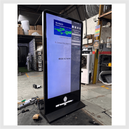 Digital signage kiosk with high-quality display for advertising, promotions, announcements, and information
