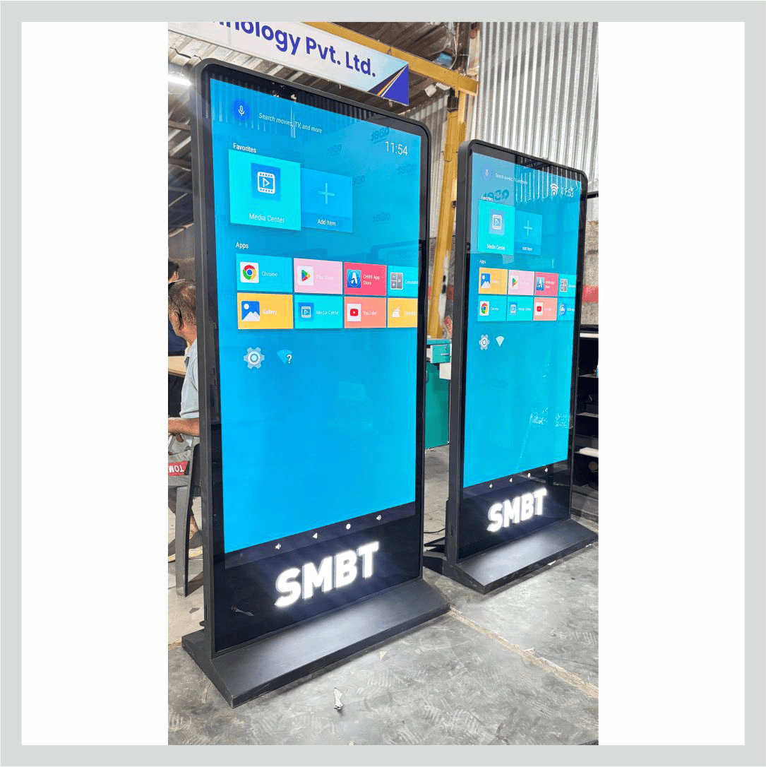 Interactive signage with touchscreen display for digital information, customer engagement, and self-service