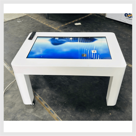 Touch table kiosk with interactive touchscreen display for self-service and digital engagement