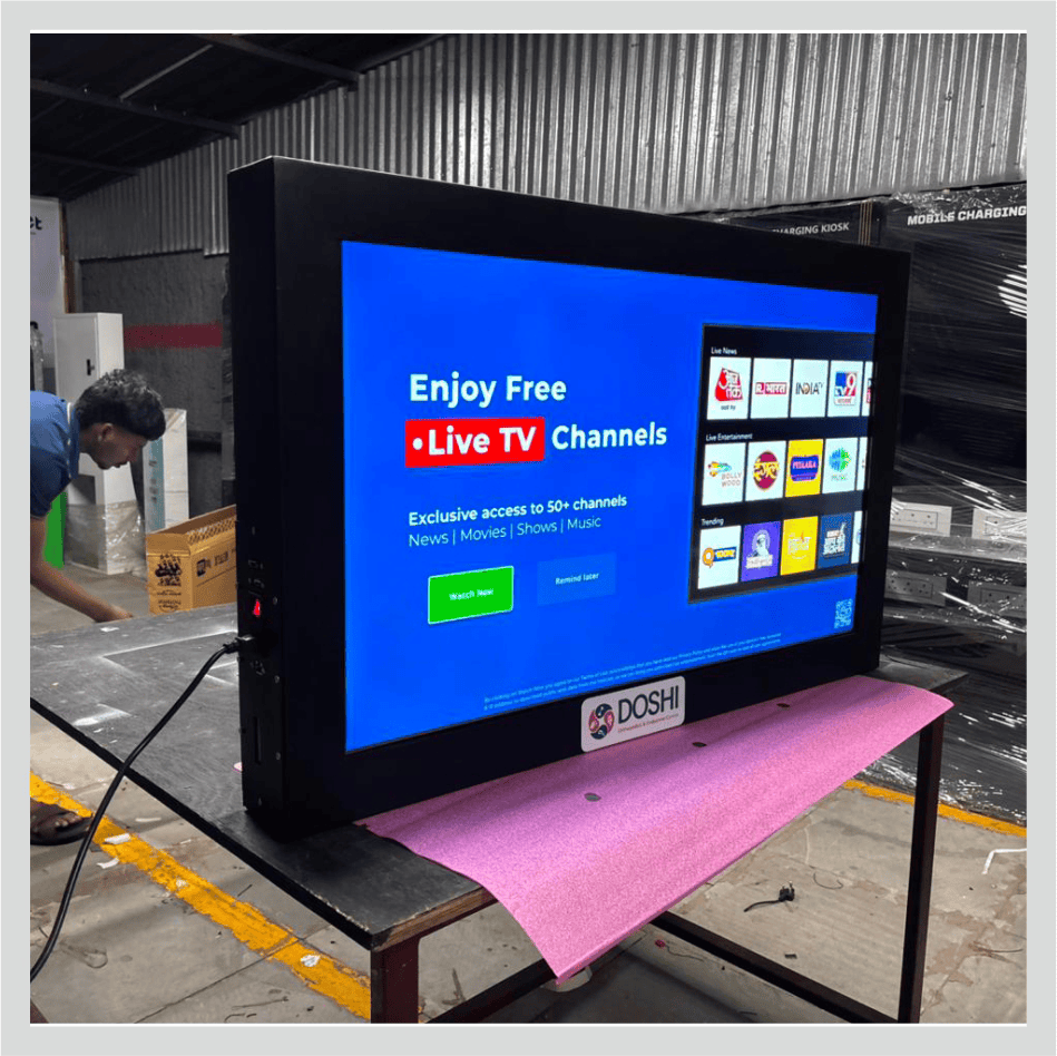 Advertising landscape display with a large digital screen for promotions, advertisements, and engaging visual content.