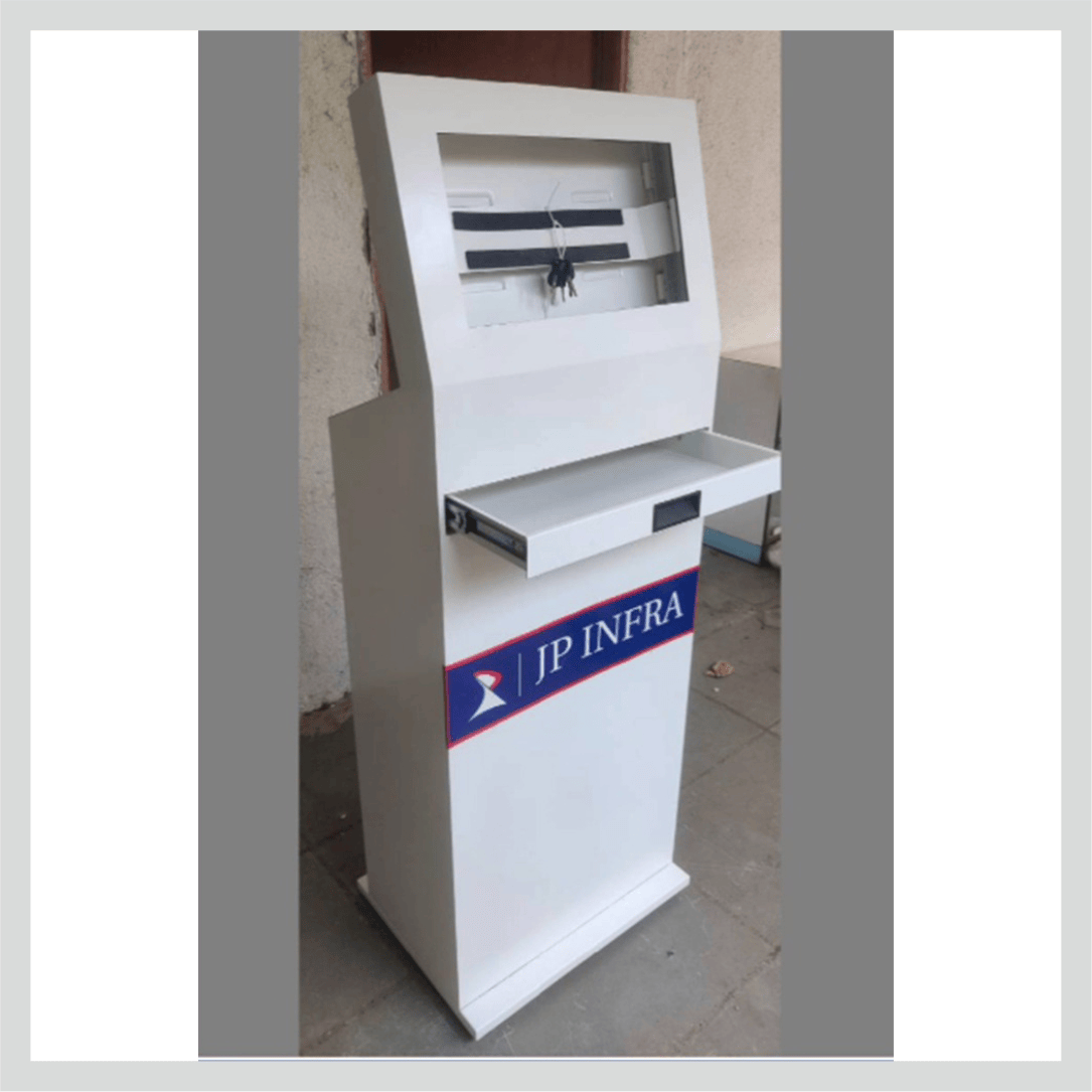 Industrial kiosk with touchscreen display for manufacturing and factory operations