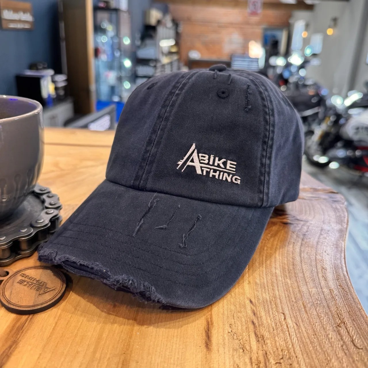 A Bike Thing Rugged Distressed Baseball Cap Worn-In Look. Road-Tested Style
