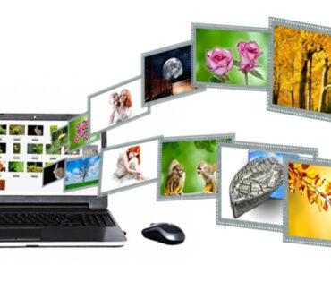 laptop with images coming out