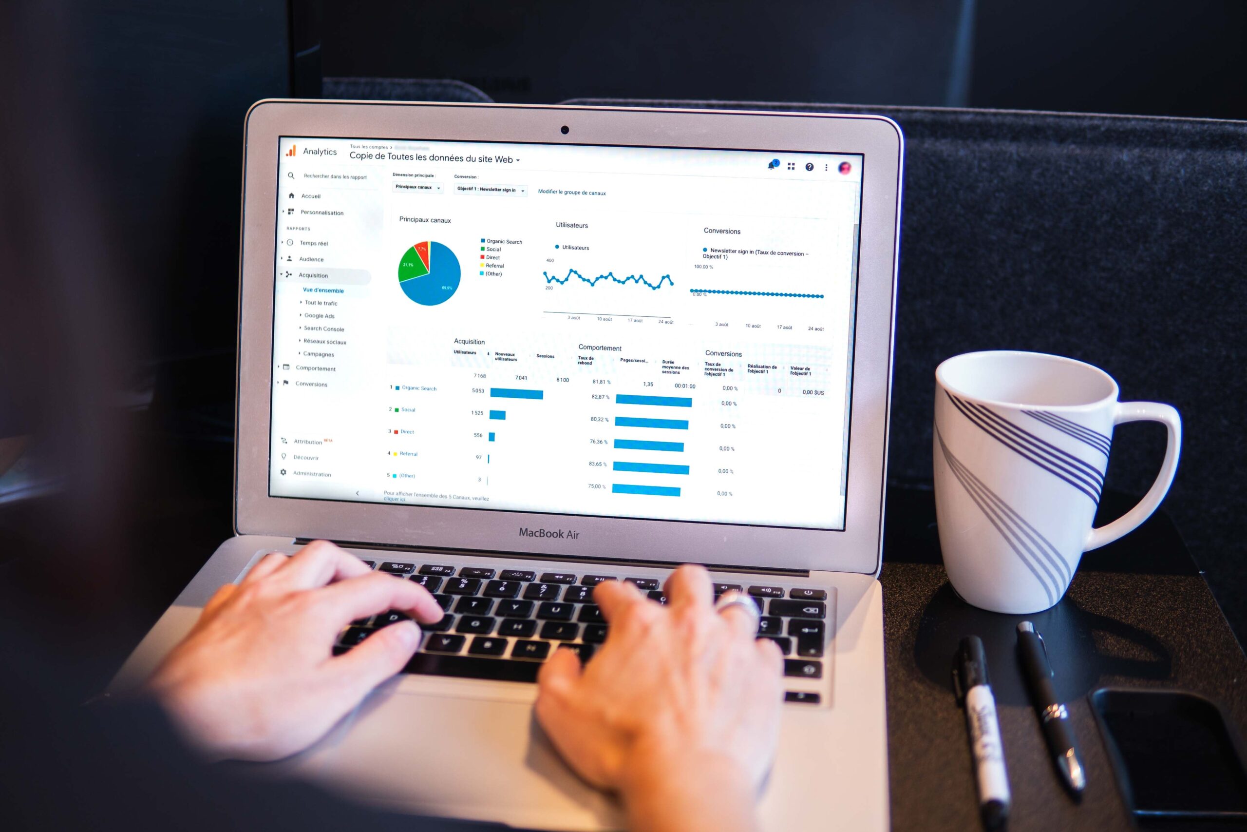laptop with graphs on screen