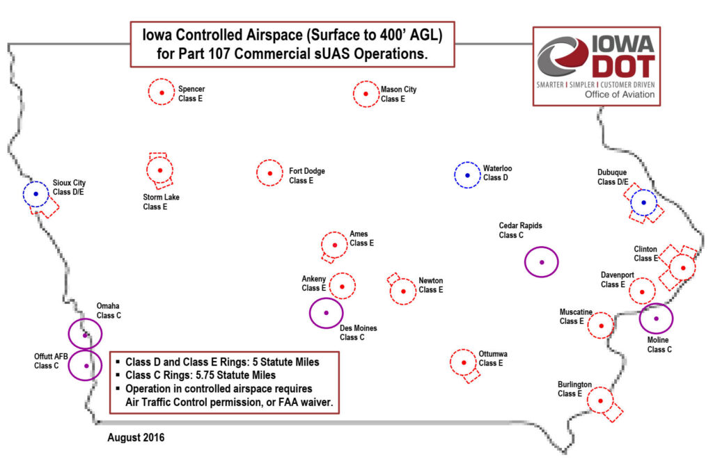 Bans And Safe Places To Fly Drones In Iowa ABJ Drone Academy Map Iowa 1024x663 
