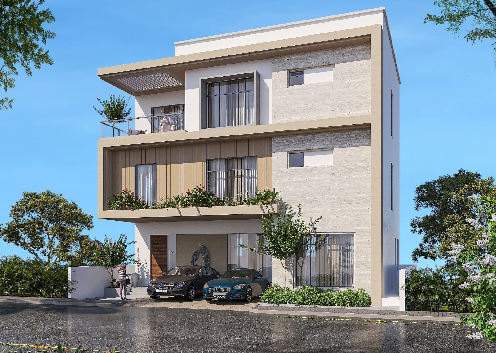 Angled exterior view of a Janwada villa