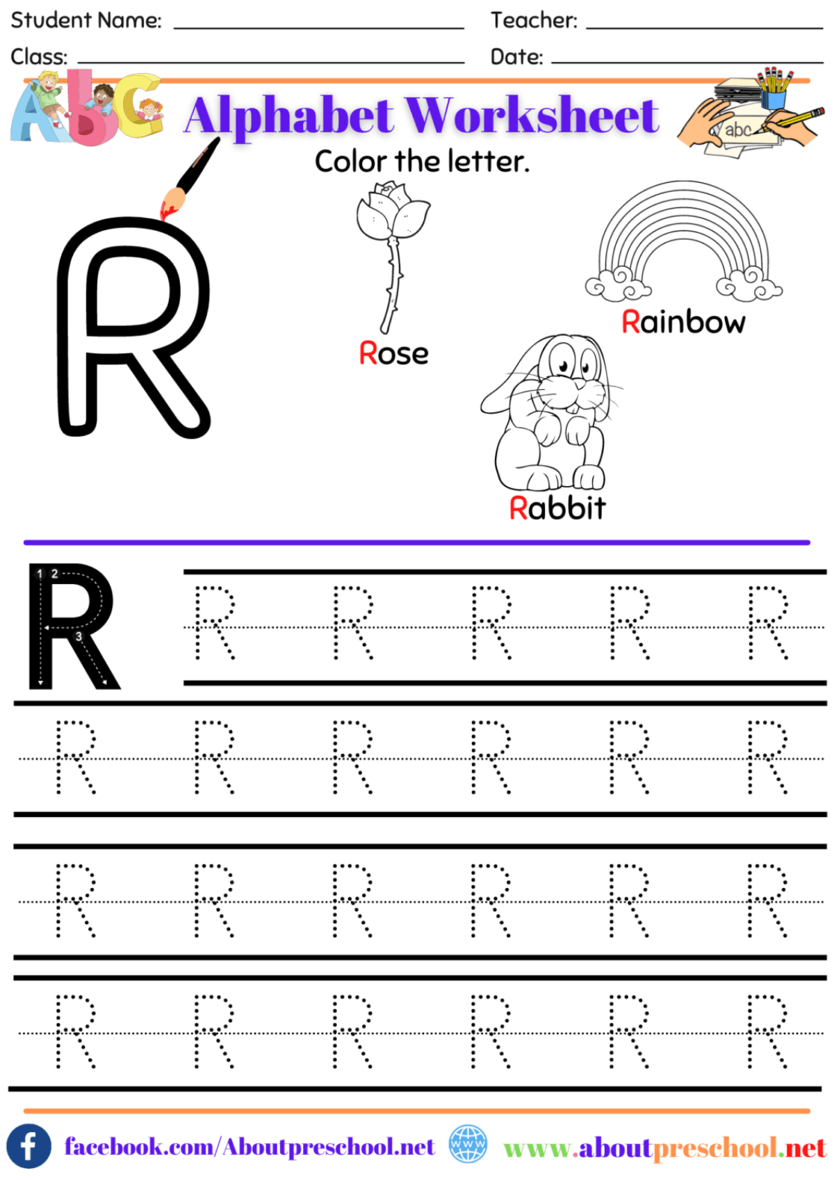 letter r worksheet about preschool