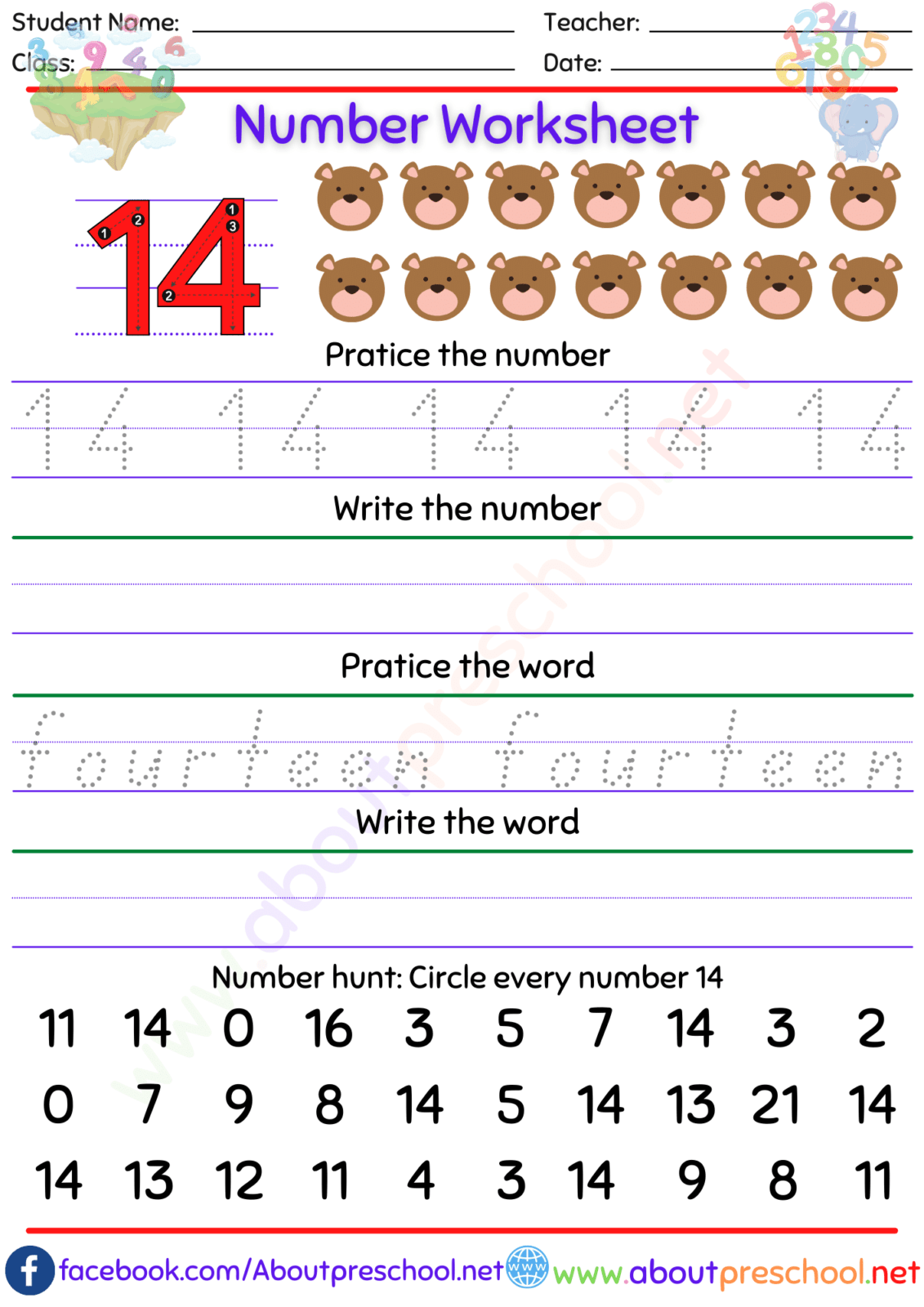 Number 14 worksheet