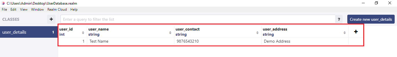 How to see realm database data saved in device using android studio
