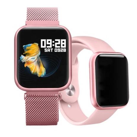 Relógio Smart Watch P80 C/ Duas Pulseiras Batimento Cardíaco DAFIT - Rosa