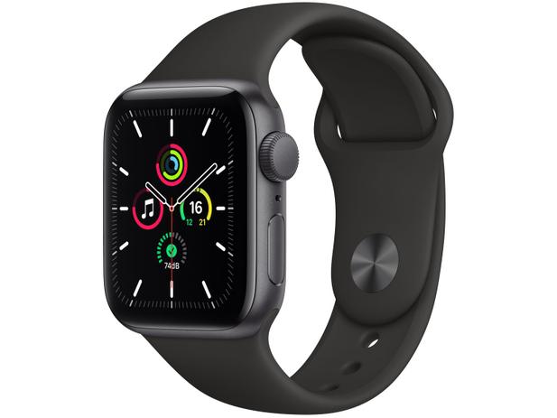 Apple Watch SE 40mm Cinza-espacial GPS - Pulseira Esportiva Preta