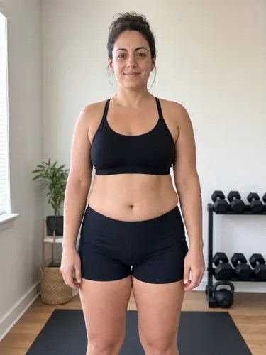 An example starting photo of a woman before an AI body transformation preview