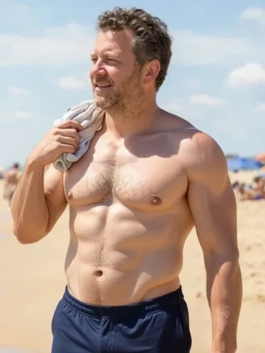An AI-generated example of the same man at a lower body fat