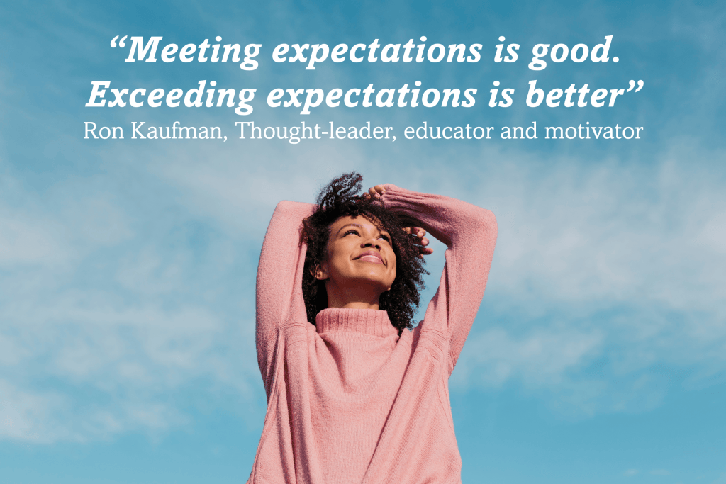 Nature‑themed image with a quote about managing expectations at work "Meeting expectations is good.  Exceeding expectations is better".