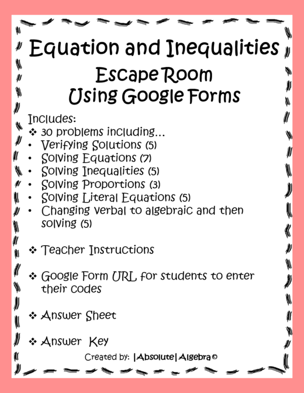 Solve the equations using the quadratic formula. Multi Step Equations Inequalities Escape Room Google Forms Absolute Algebra