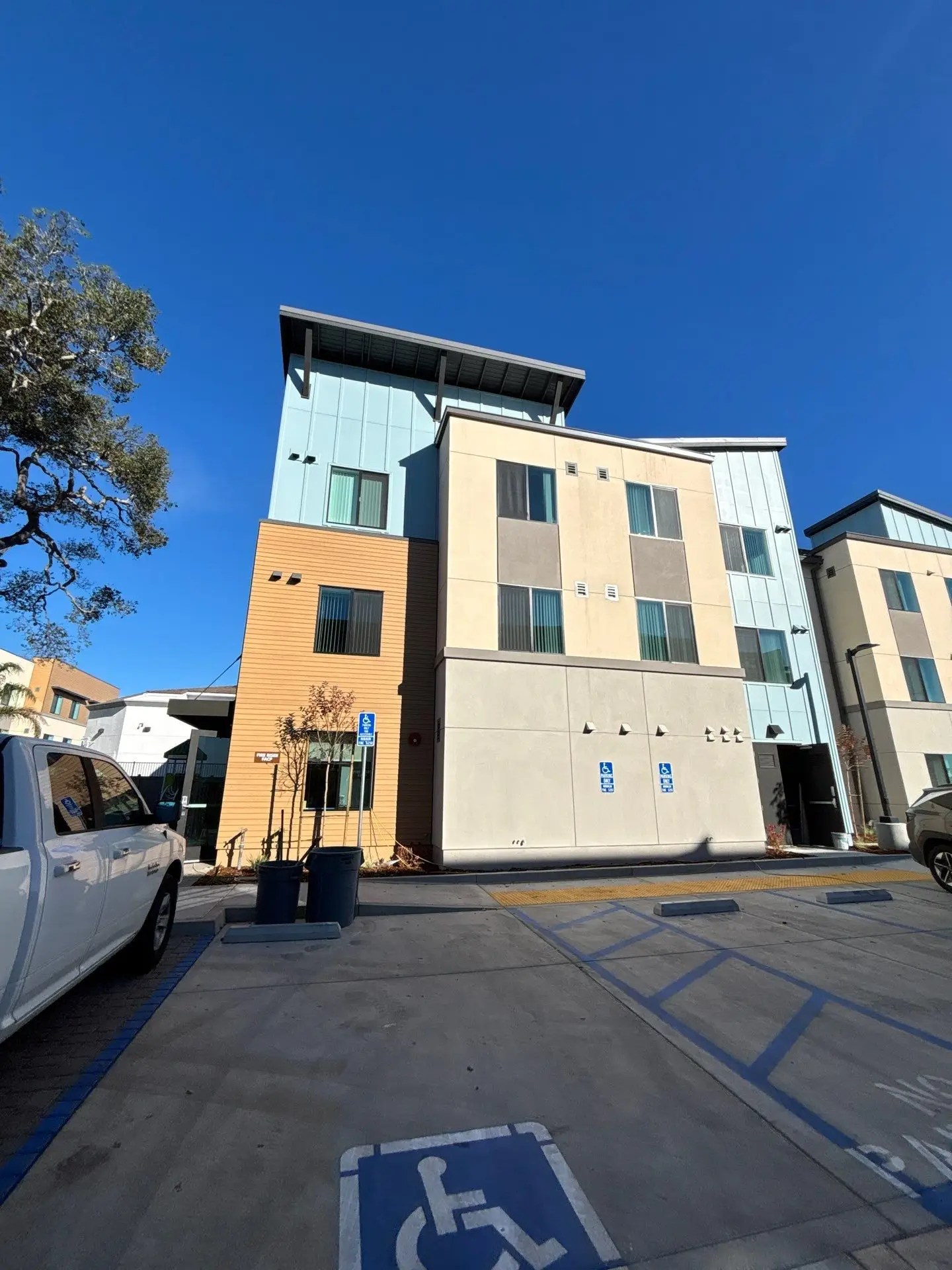 Exterior photo of the Cleaver and Clark Commons, a multifamily complex in Grover Beach, San Luis Obispo County. Services provided here include ECC/HERS testing.