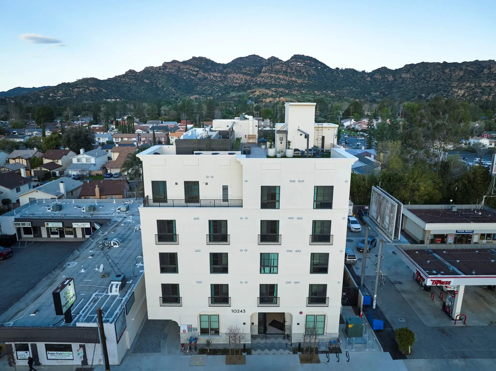 Exterior photo of the Lumina apartments in the Chatsworth neighborhood of Los Angeles, CA. Services performed here include air balancing, ECC/HERS verifications for LEED.