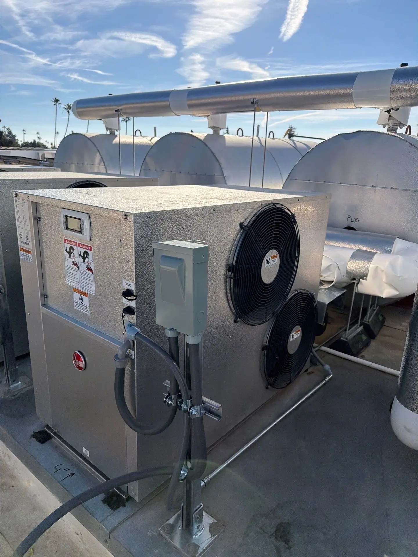 Rooftop HVAC unit at Agave, a multifamily complex in Altadena, a neighborhood in Los Angeles County. Services provided at Agave include ECC/HERS verifications and tests and lighting controls acceptance testing.
