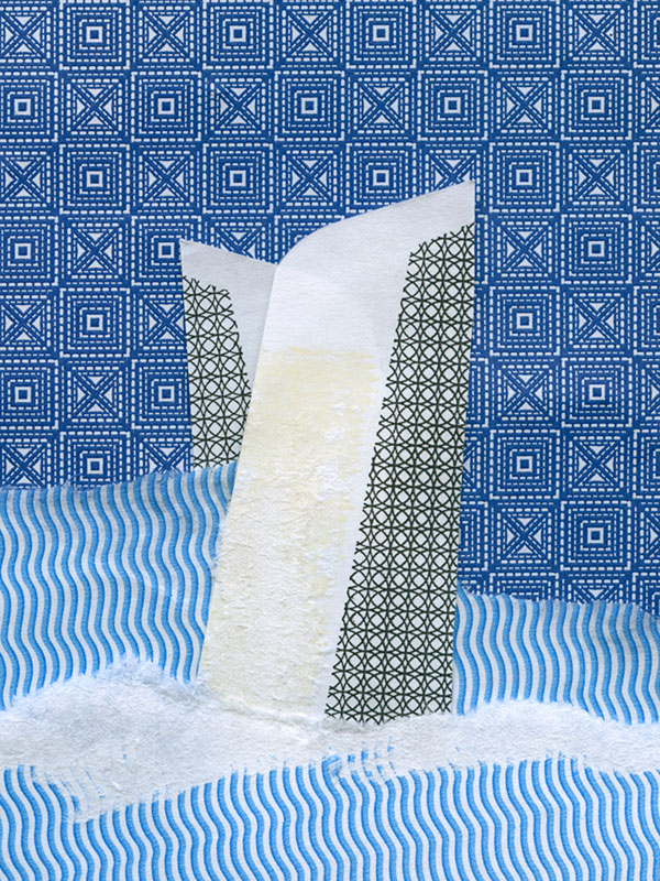 blue, black, and white envelope collage snail mail security, security envelope art