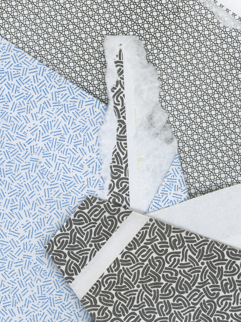 blue, black, and white envelope collage snail mail security, security envelope art