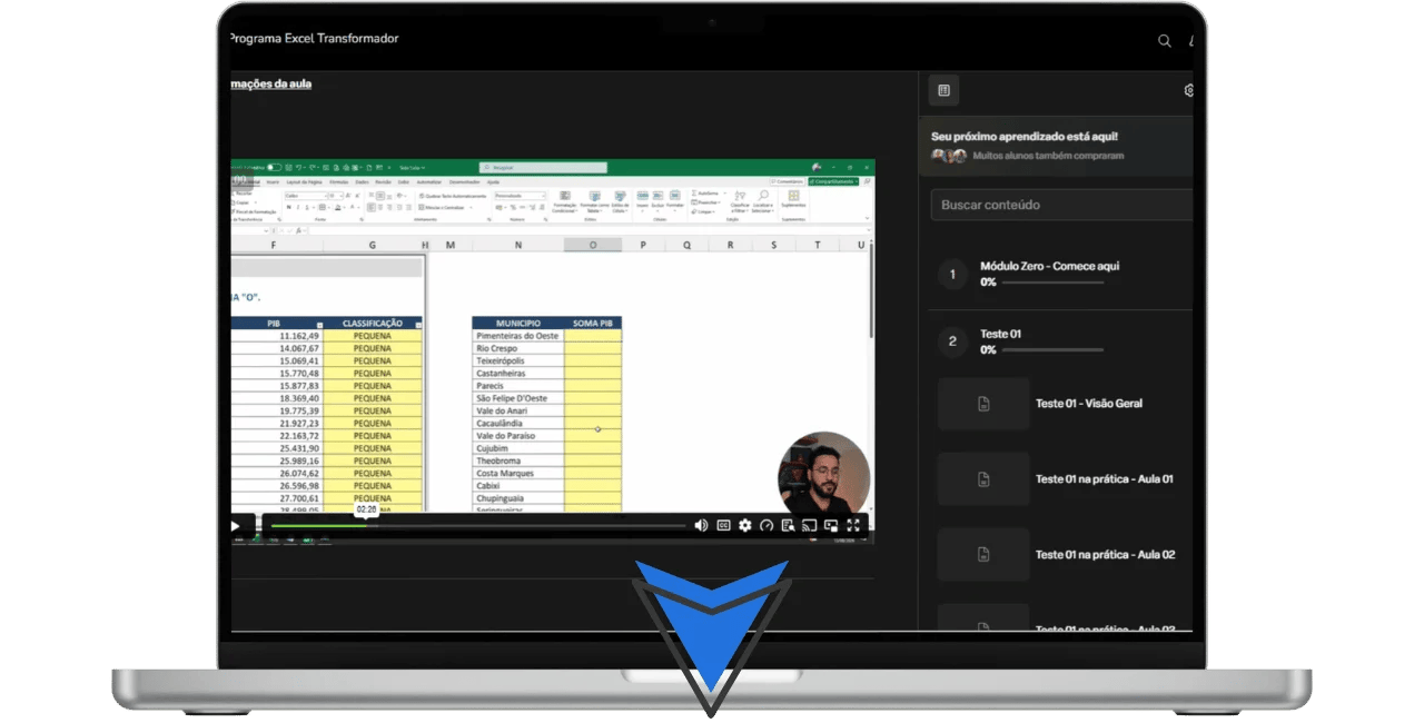 Área de membros do Mini Curso Como Passar em Qualquer Teste Prático de Excel