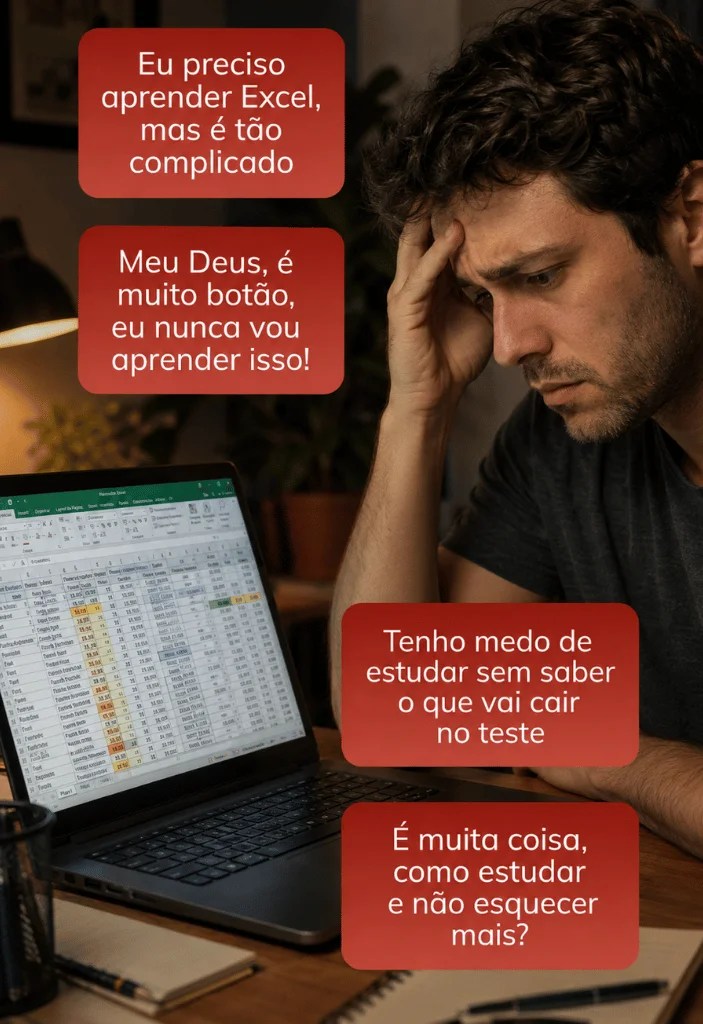 Pessoa preocupada diante de um teste prático de Excel