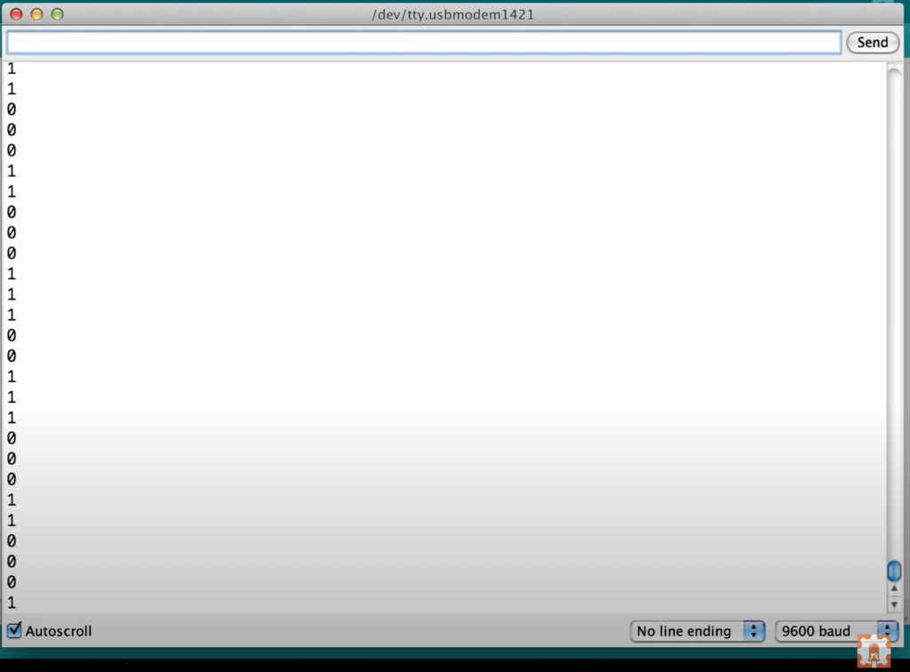 Serial Monitor showing floating 1s and 0s from Arduino code