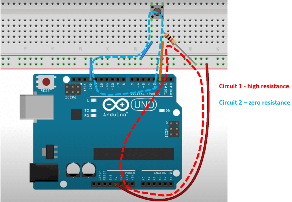 Arduino circuit showing path of least resistance