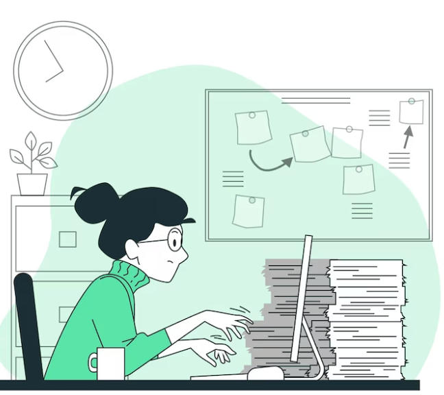 cartoon of a woman typing at a computer, turning her dissertation into a book