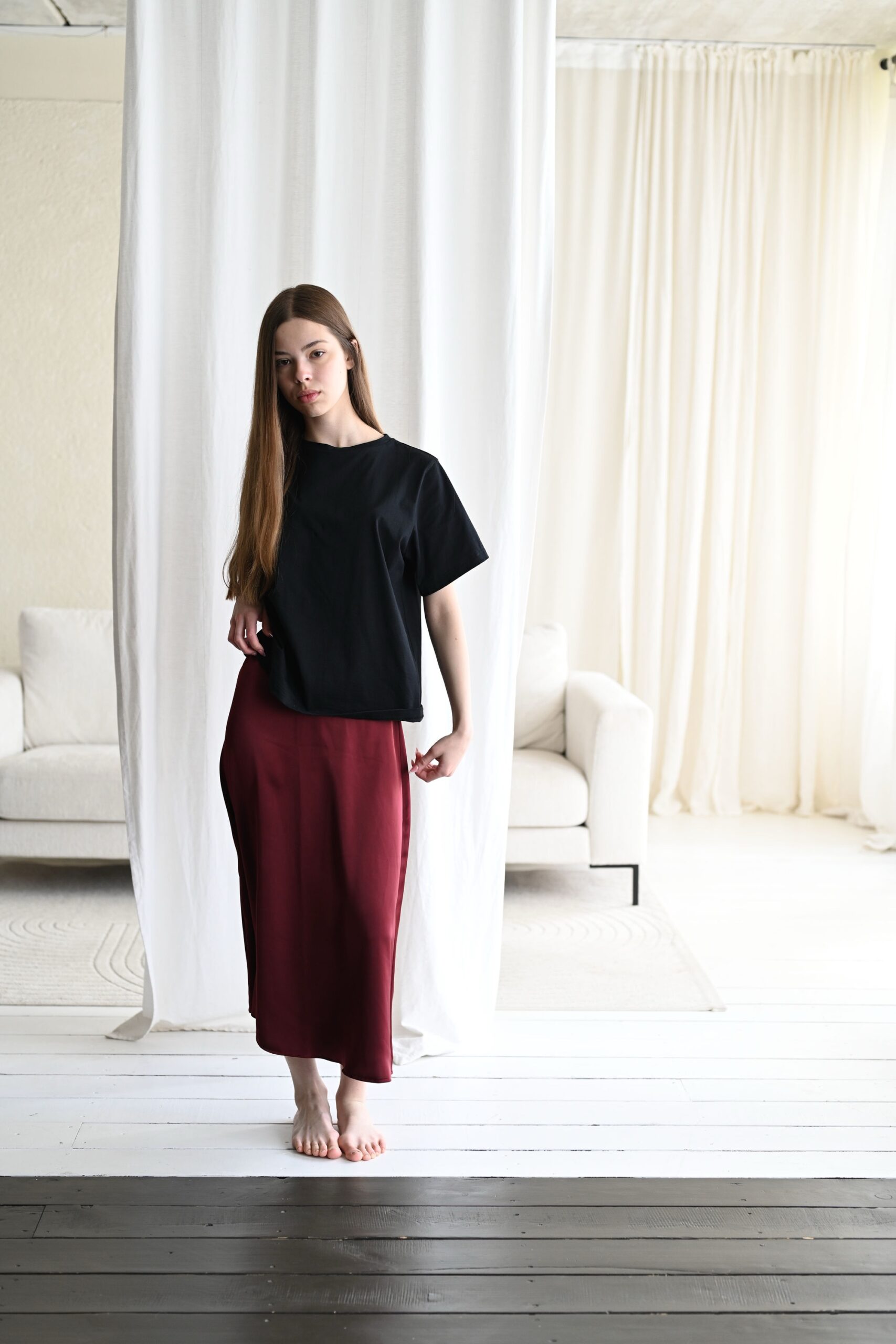Bias Elastic Maxi Skirt | Vintage Burgundy