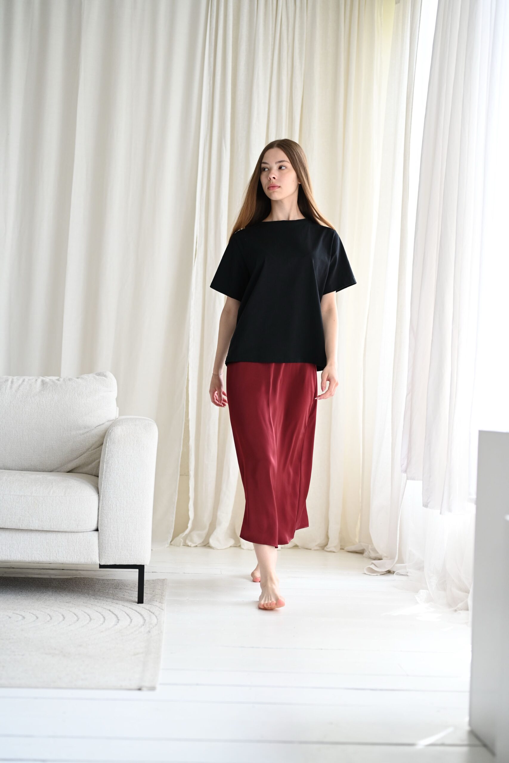 Bias Elastic Maxi Skirt | Vintage Burgundy