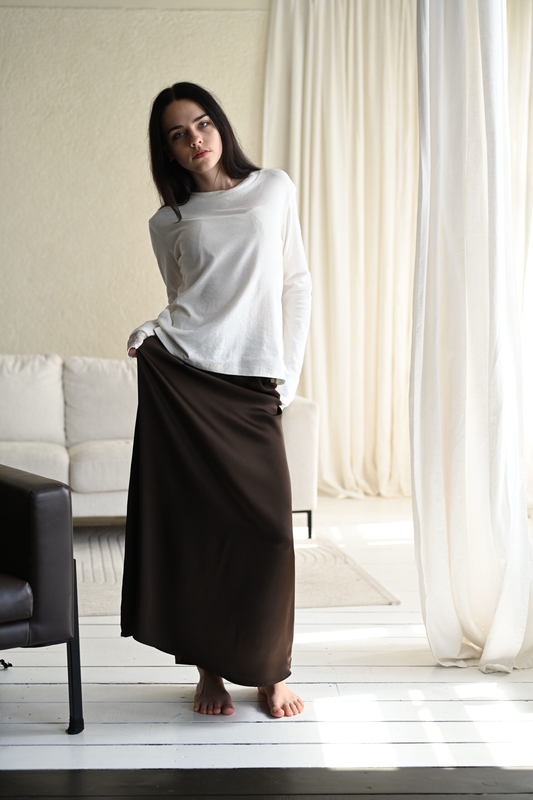 Bias Elastic Skirt | Deep Espresso | Black