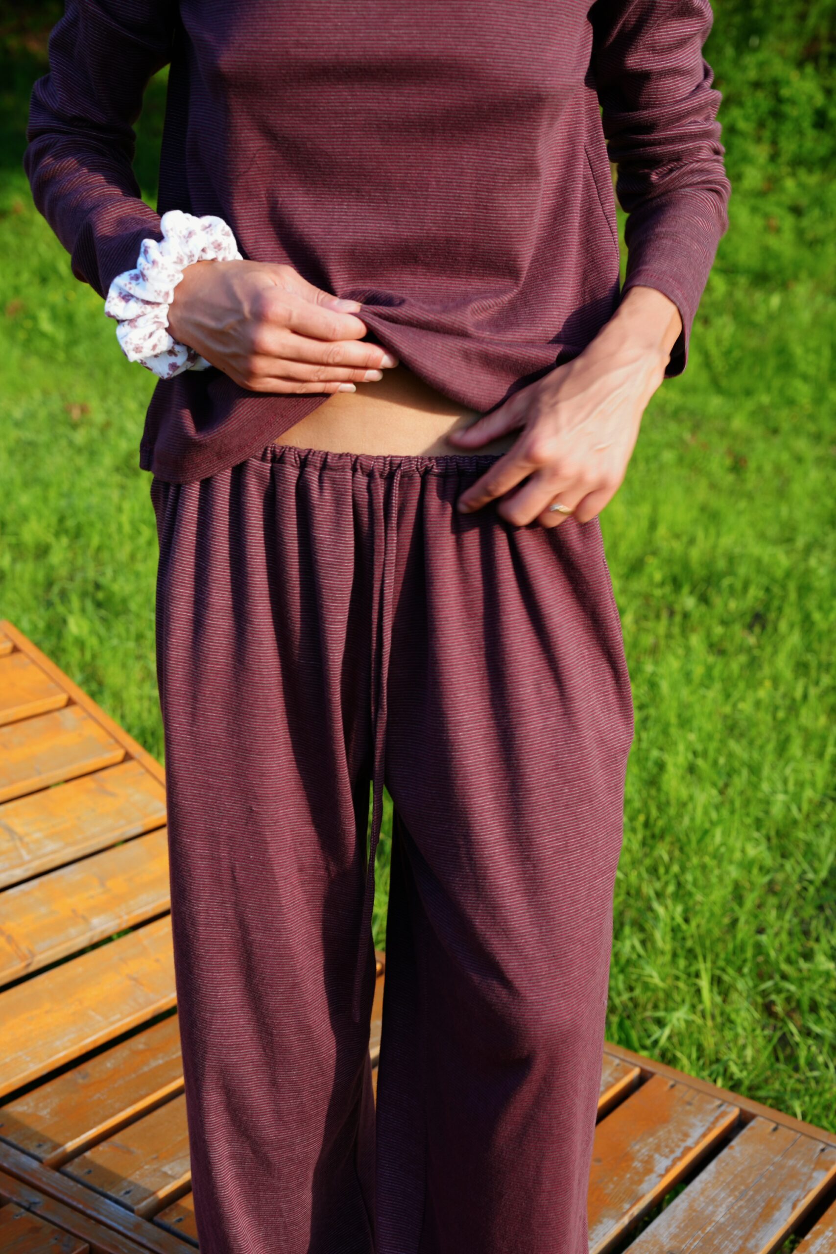Burgundy Stripe Wide Leg Trouser