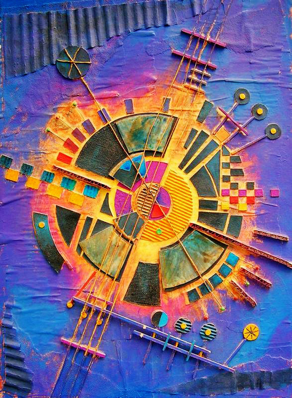 carton, bois, ficelle, acrylique