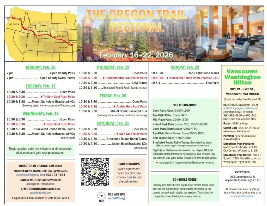 Oregon Trail Regional ACBL District OTR 2026.