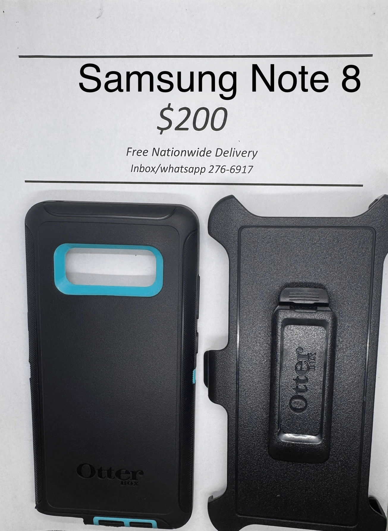 Note 8 Black with Light Blue Otterbox Defender