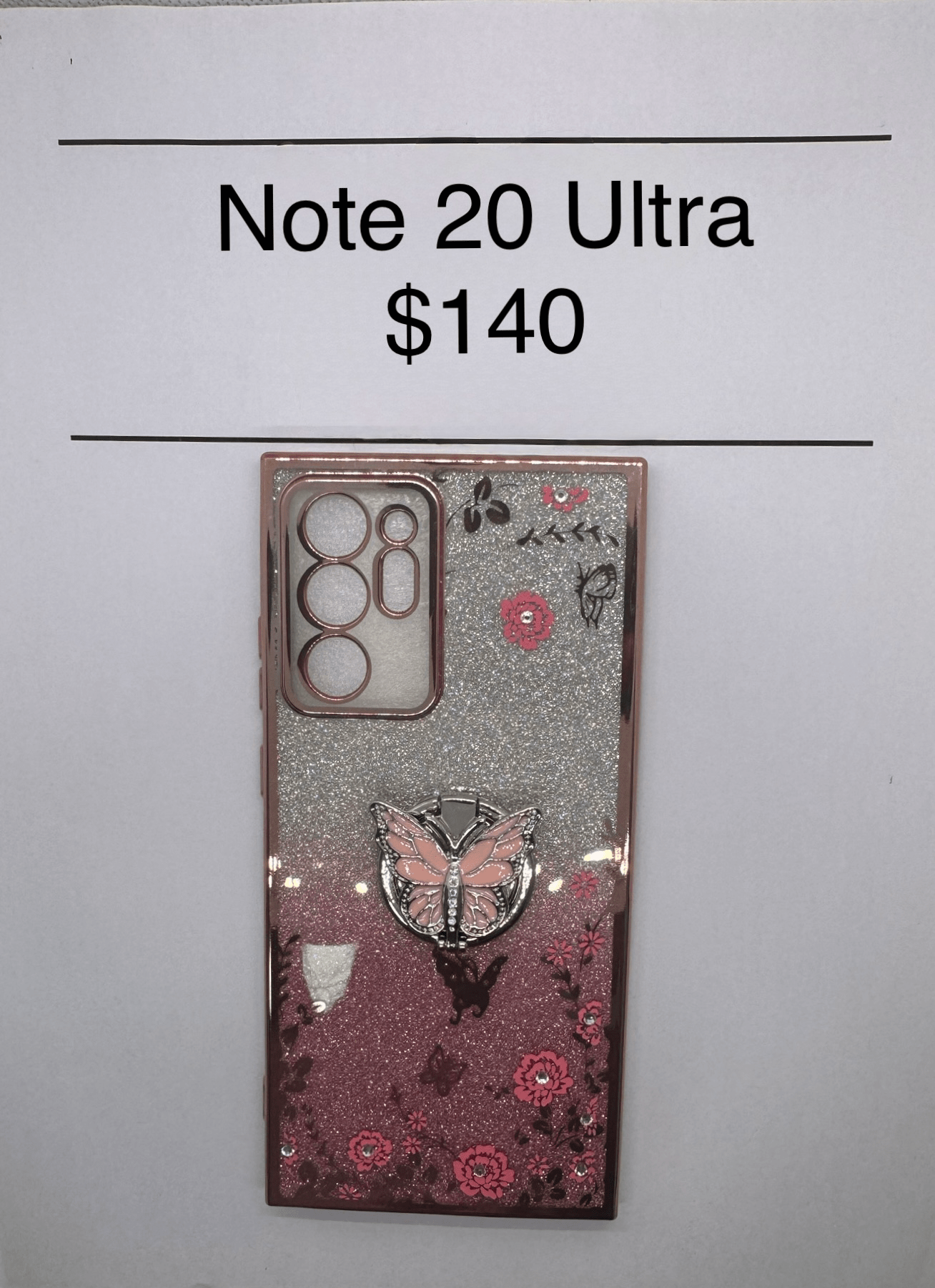 Note 20 Ultra Pink Glitter Butterfly with Pop Ring