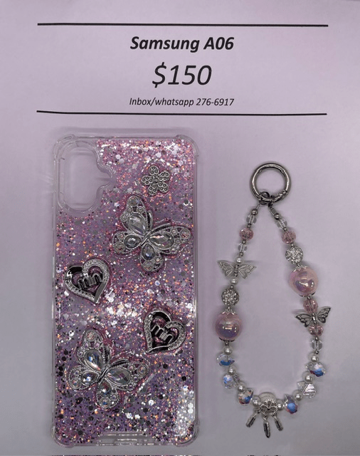 A06 Silver and Pink Butterfly with Charm