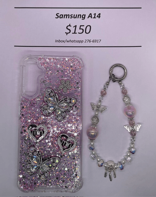 A14 Silver and Pink Butterfly with Charm