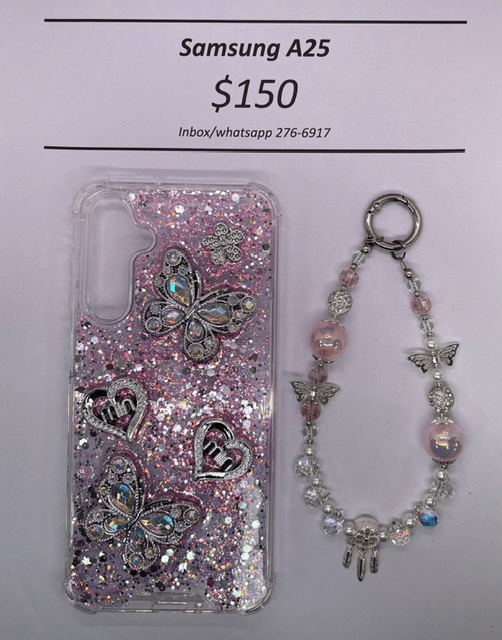A25 Silver and Pink Butterfly with Charm