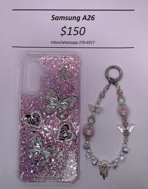 A26 Silver and Pink Butterfly with Charm