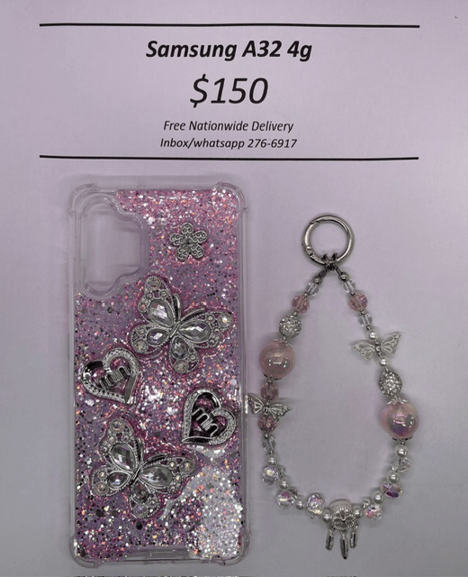 A32 4G Silver and Pink Butterfly with Charm